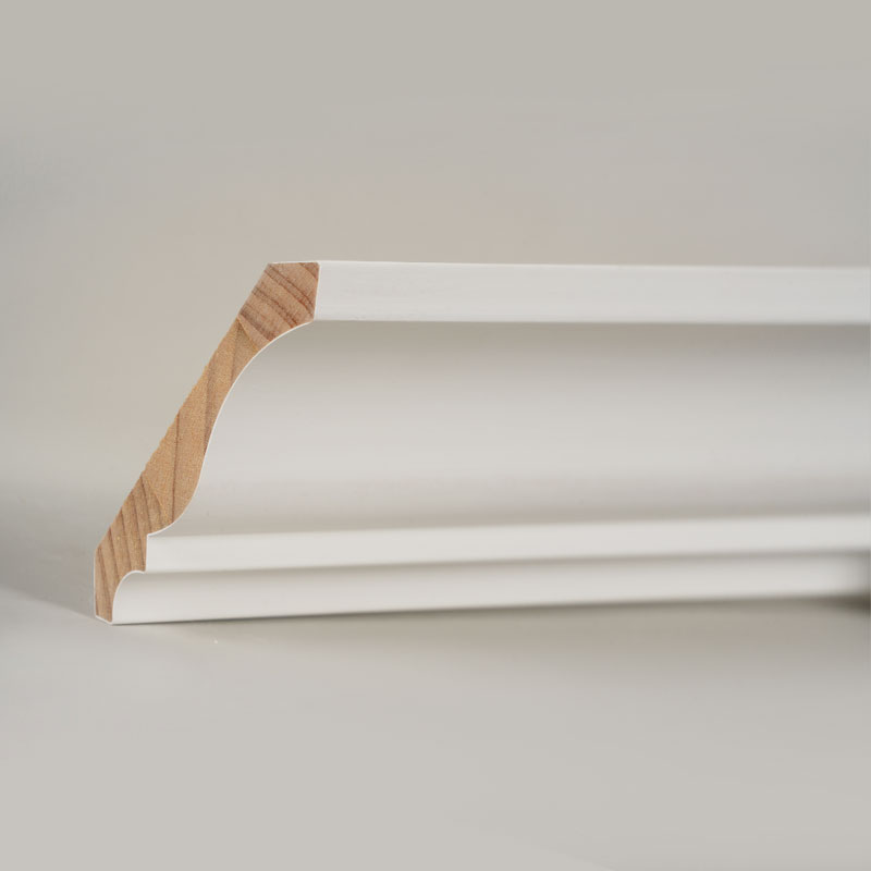 Cetakan Mahkota Kayu Pinus (Filler-Primed & Pearl White) 3/5' x 4 1/4'