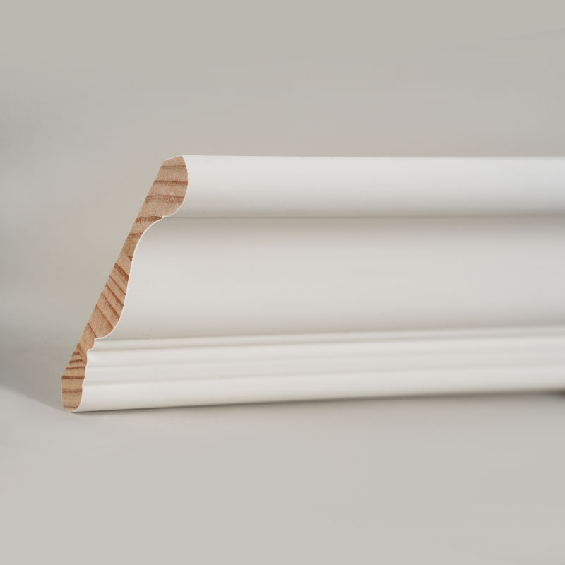 Cetakan Mahkota Kayu Pinus (Filler-Primed & Pearl White) 3/5' x 4 1/4'