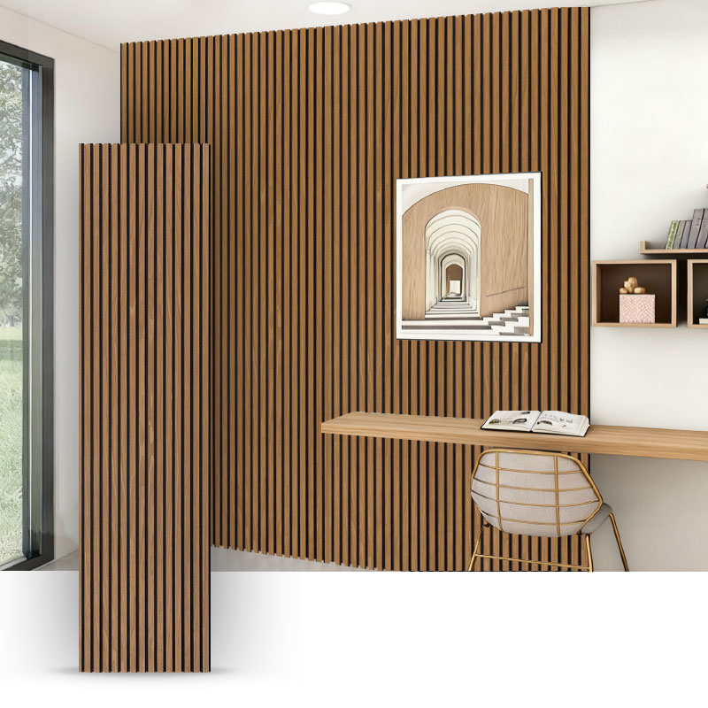 Dinding Kisi/Panel Dinding Akustik (Dibungkus Veneer Kayu Rekayasa 3 Sisi) - Warna Butir Kayu 2400/2700mm x 600mm