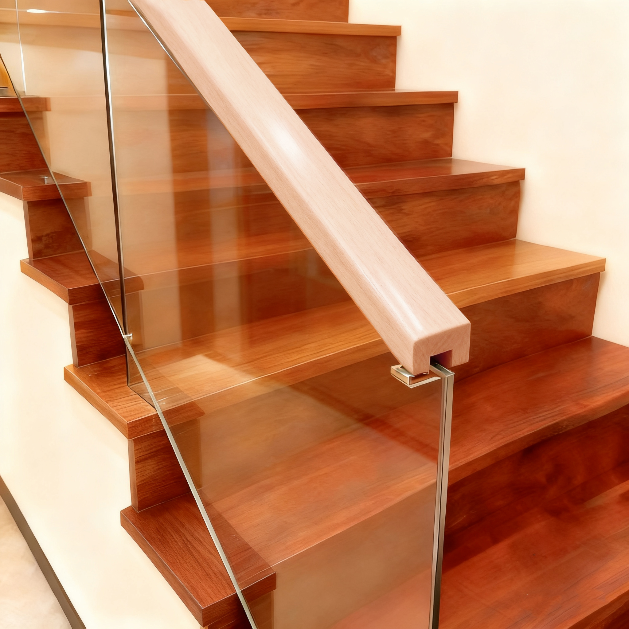 Pegangan Tangan Tangga Kayu Solid (Dibungkus PVC) - Warna Oak 1 1/6' x 1 1/6'