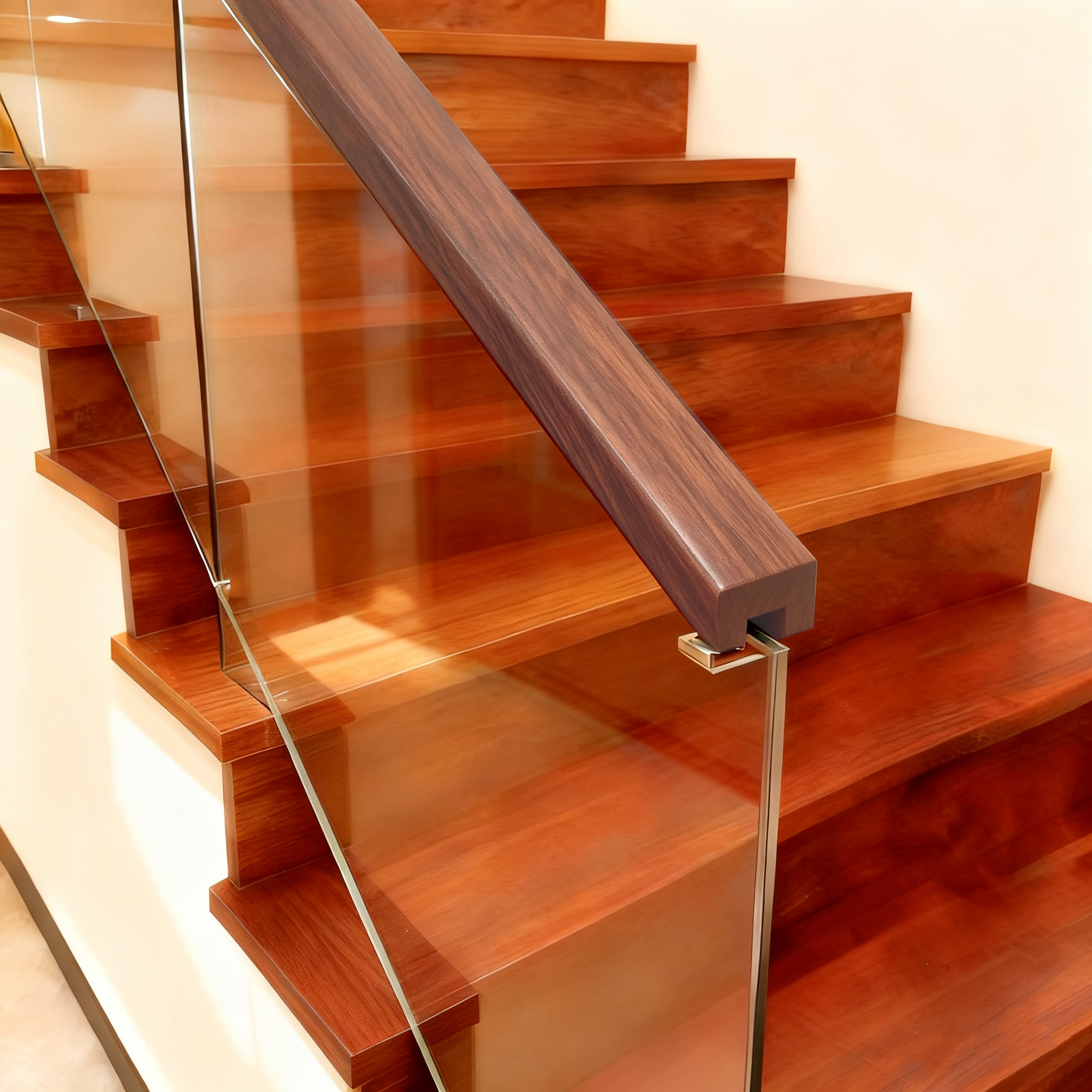 Pegangan Tangan Tangga Kayu Solid (Dibungkus PVC)-Dark Walnut 1 3/7' x 1 3/7'
